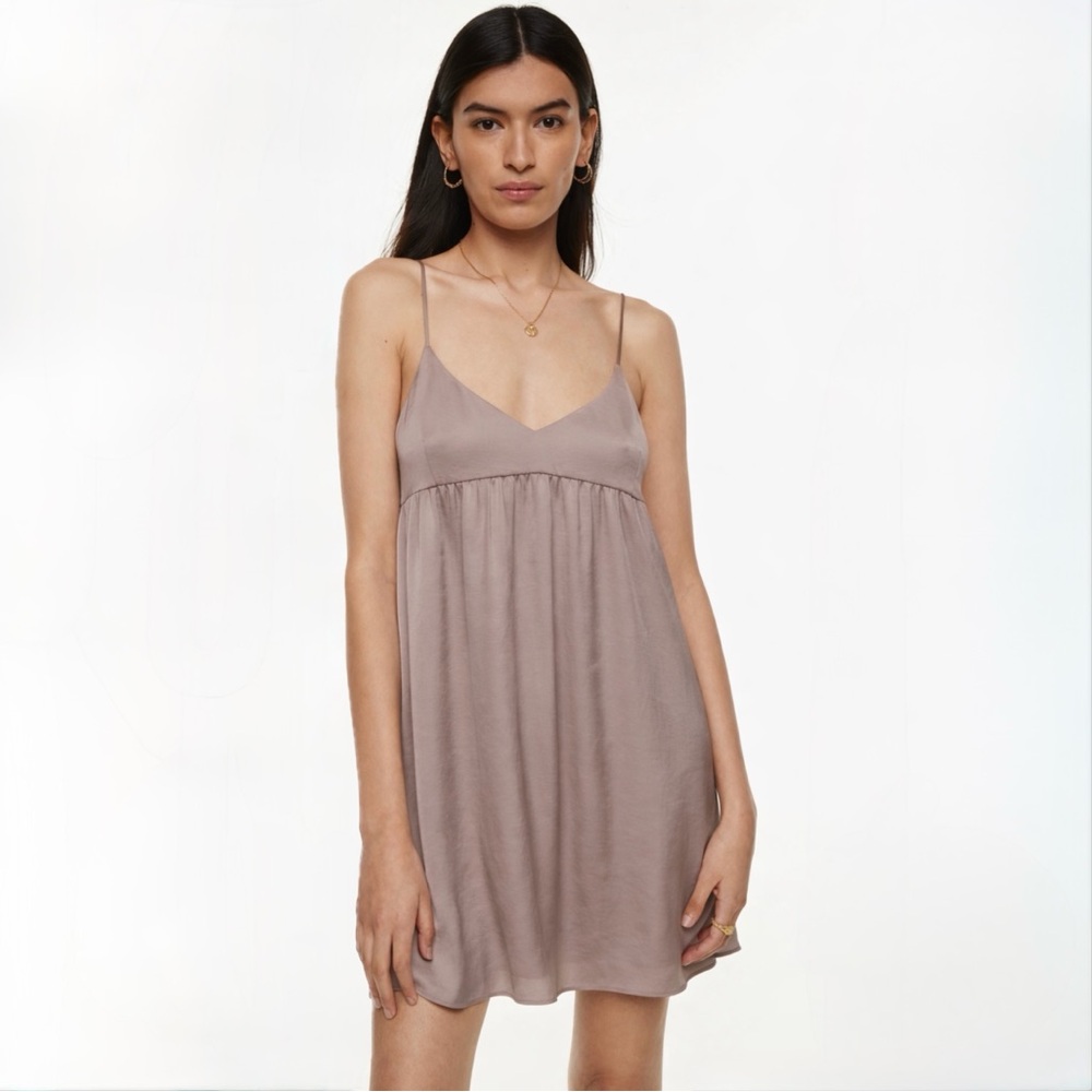 Wilfred Aritzia Satin Babydoll Mini Dress Taupe Adjustable Straps XS
